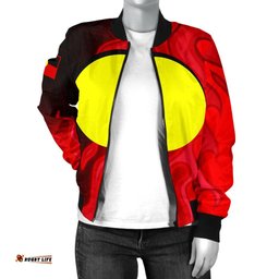 Bomber Jacket - Aboriginal Patterns Jacket Sun Australia Flame - Women