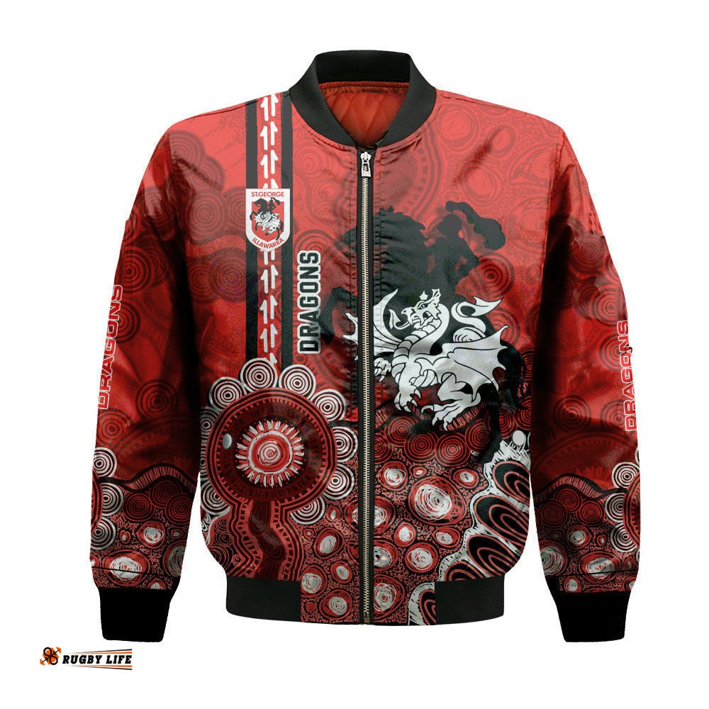 St. George Illawarra Dragons Aboriginal Bomber Jacket Rugby Indigenous Kangaroo Tracks - NRL