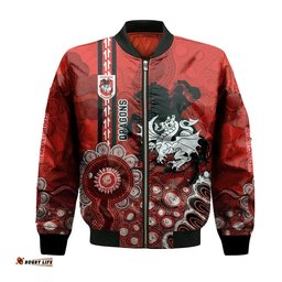 St. George Illawarra Dragons Aboriginal Bomber Jacket Rugby Indigenous Kangaroo Tracks - NRL