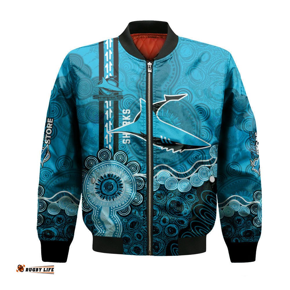Cronulla-Sutherland Sharks Aboriginal Bomber Jacket Rugby Indigenous Kangaroo Tracks - NRL