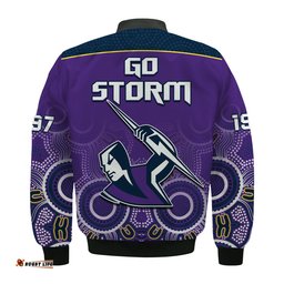 Melbourne Storm Rugby Bomber Jacket Indigenous Boomerang Gradient Style