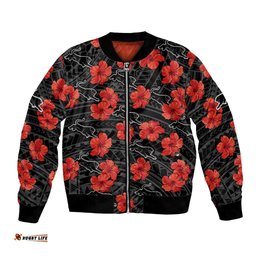 Panthers Rugby Bomber Jacket Polynesian Style With Hibiscus
