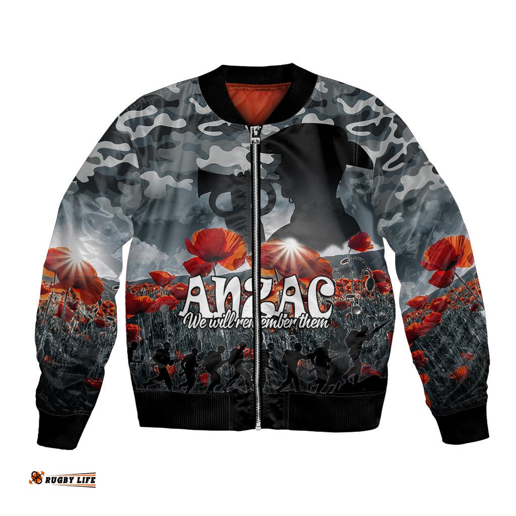 Anzac Day Bomber Jacket Soldier Poppy Vibe