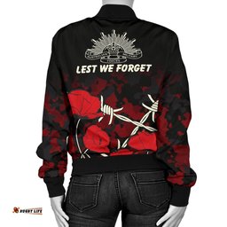 Anzac Women's Bomber Jacket - Anzac with Remembrance Poppy Flower Ver2