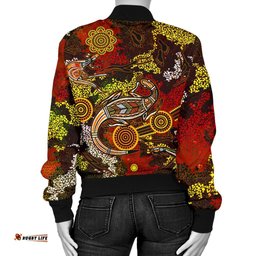 Aboriginal Women's Bomber Jacket , Kangaroo and Lizard Dot Painting Art