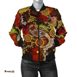 Aboriginal Women's Bomber Jacket , Kangaroo and Lizard Dot Painting Art
