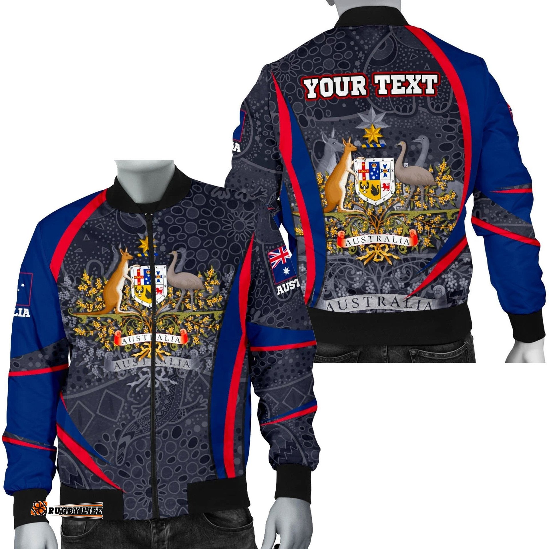 Custom Text Bomber Jacket - Australia Coat of Arms Aussie Spirit - Men
