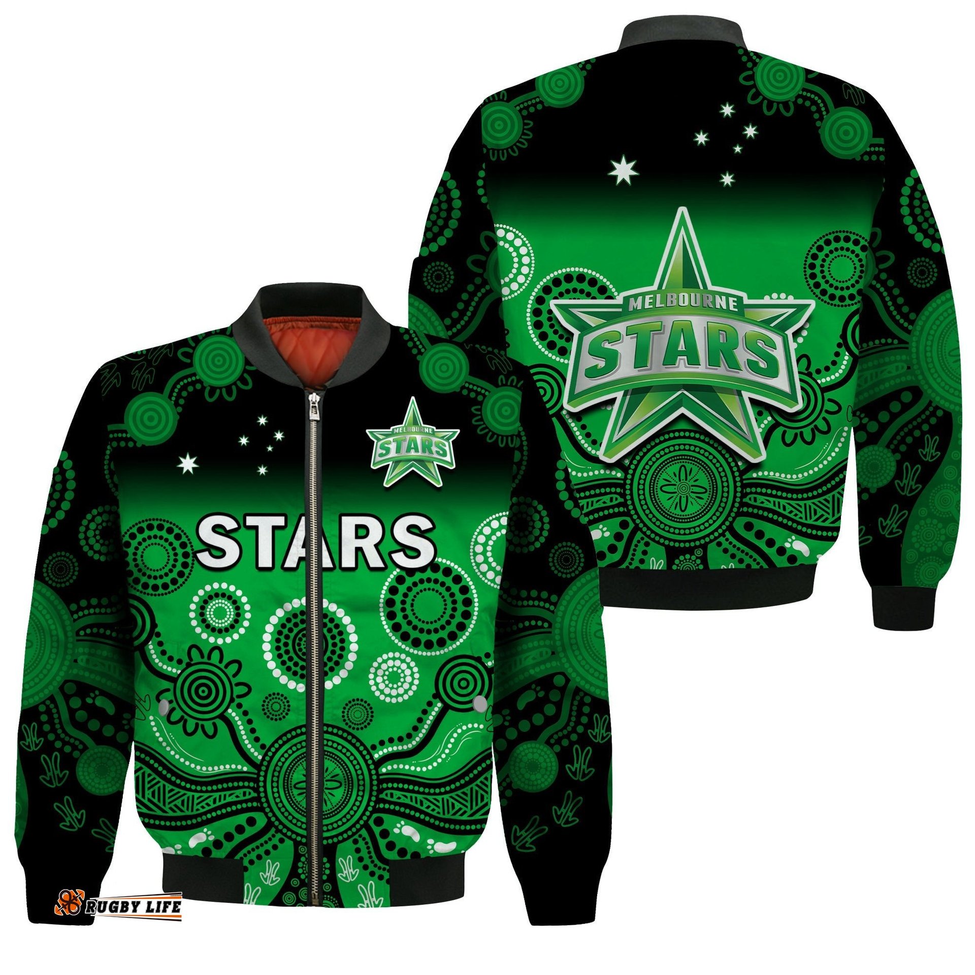 Melbourne Stars Bomber Jacket Gradient Aboriginal Dot Painting