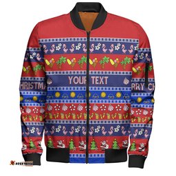 Australia Christmas Custom Bomber Jacket - Aussie Christmas Flamingo Summer Vibes Blue Bomber Jacket