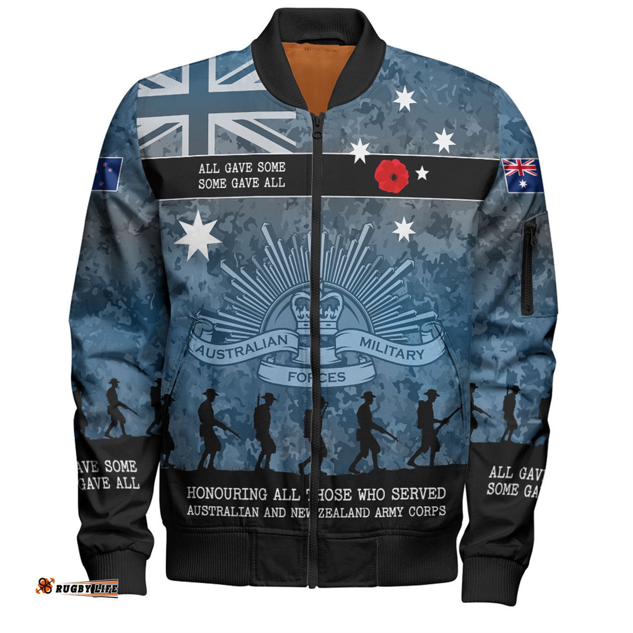 Australia Anzac Day Bomber Jacket - Australia and New Zealand Warriors All gave some Some Gave All Blue Bomber Jacket