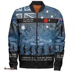 Australia Anzac Day Bomber Jacket - Australia and New Zealand Warriors All gave some Some Gave All Blue Bomber Jacket
