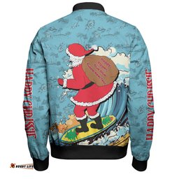 Australia Surfing Christmas Bomber Jacket - Santa Happy Chrissie Tropical Pattern Bomber Jacket