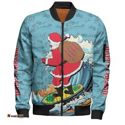 Australia Surfing Christmas Bomber Jacket - Santa Happy Chrissie Tropical Pattern Bomber Jacket