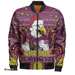Manly Warringah Sea Eagles Christmas Custom Bomber Jacket - Christmas Knit Patterns Vintage Jersey Ugly Bomber Jacket