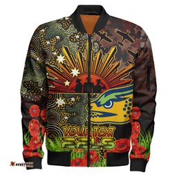 Eels Rugby Bomber Jacket - Anzac Eels with Remembrance Poppy and Indigenous Patterns Bomber Jacket RLT13