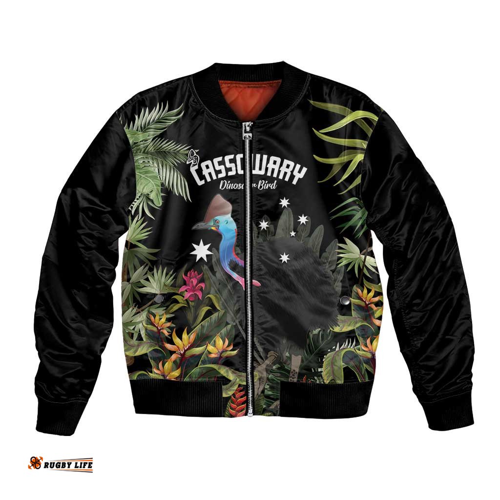 Personalised Australia Cassowary Bomber Jacket Dinosaur Bird - Rainforest Vibes