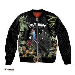 Personalised Australia Cassowary Bomber Jacket Dinosaur Bird - Rainforest Vibes