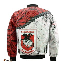 St. George Illawarra Dragons Bomber Jacket Grunge Polynesian Tattoo - NRL