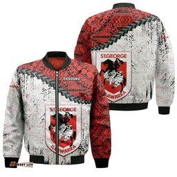 St. George Illawarra Dragons Bomber Jacket Grunge Polynesian Tattoo - NRL