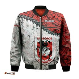 St. George Illawarra Dragons Bomber Jacket Grunge Polynesian Tattoo - NRL