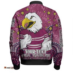 Manly Warringah Sea Eagles Custom Bomber Jacket - Custom With Aboriginal Inspired Style Of Dot Painting Patterns Bomber Jacket