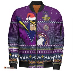Melbourne Storm Christmas Custom Bomber Jacket - Ugly Xmas And Aboriginal Patterns For Die Hard Fan Bomber Jacket