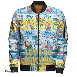 Australia Surfing Christmas Bomber Jacket - Tropical Santa Let's Go Surfing Bomber Jacket