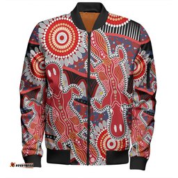Australia Platypus Aboriginal Bomber Jacket - Red Platypus With Aboriginal Art Dot Painting Patterns Inspired Bomber Jacket