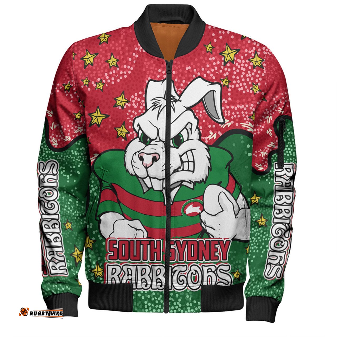 South Sydney Rabbitohs Bomber Jacket - Team With Dot And Star Patterns For Tough Fan Bomber Jacket