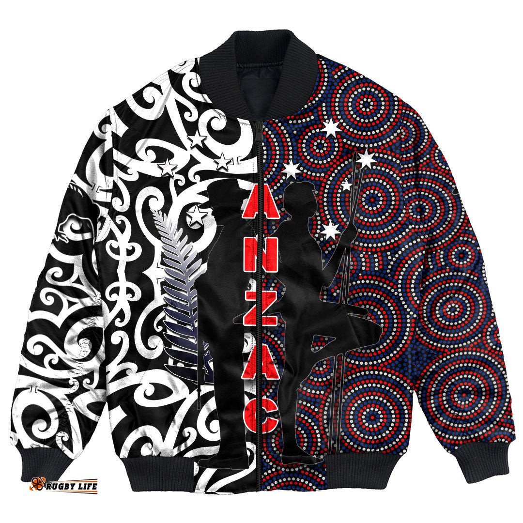 Anzac Day Kangaroo Aboriginal & Kiwi Maori Bomber Jacket