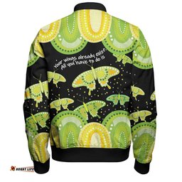 Australia Bomber Jacket - Aboriginal Green Butterflies Art Inspired
