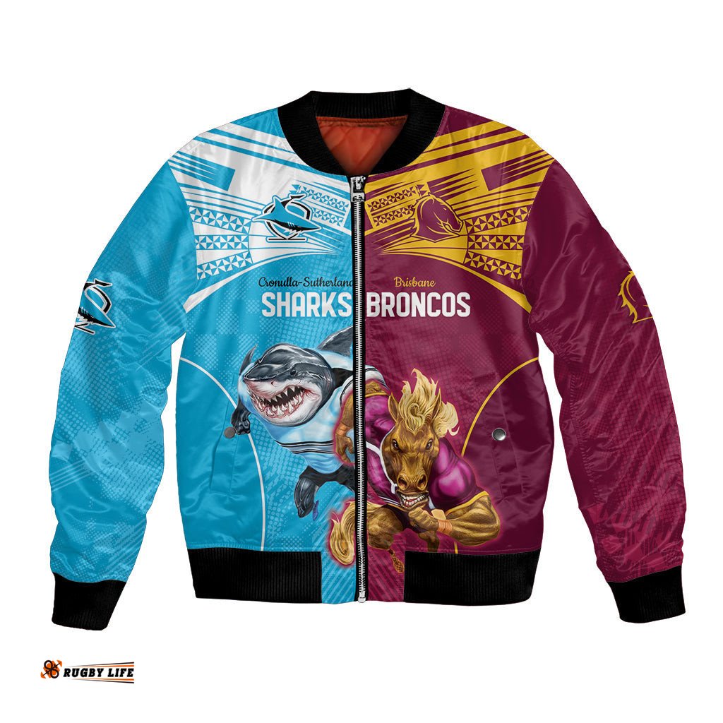 Custom Broncos and Sharks Bomber Jacket Sporty Style