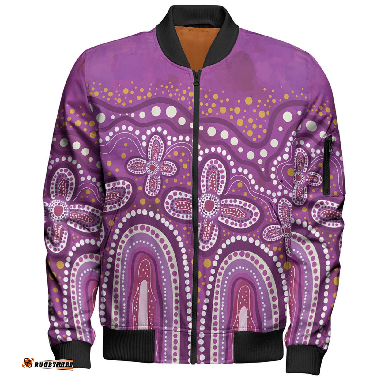 Australia Aboriginal Bomber Jacket - Dot painting illustration in Aboriginal style Pink Bomber Jacket