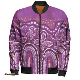 Australia Aboriginal Bomber Jacket - Dot painting illustration in Aboriginal style Pink Bomber Jacket
