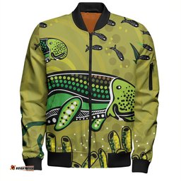 Australia Aboriginal Bomber Jacket - Mother And Baby Dugong Aboriginal Art Bomber Jacket