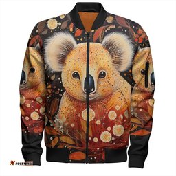 Australia Koala Custom Bomber Jacket - Aboriginal Koala With Golden Wattle Flowers Bomber Jacket