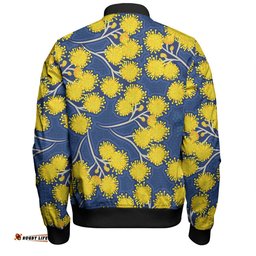 Australia Flowers Aboriginal Bomber Jacket - Yellow Wattle Flowers With Aboriginal Dot Art Bomber Jacket