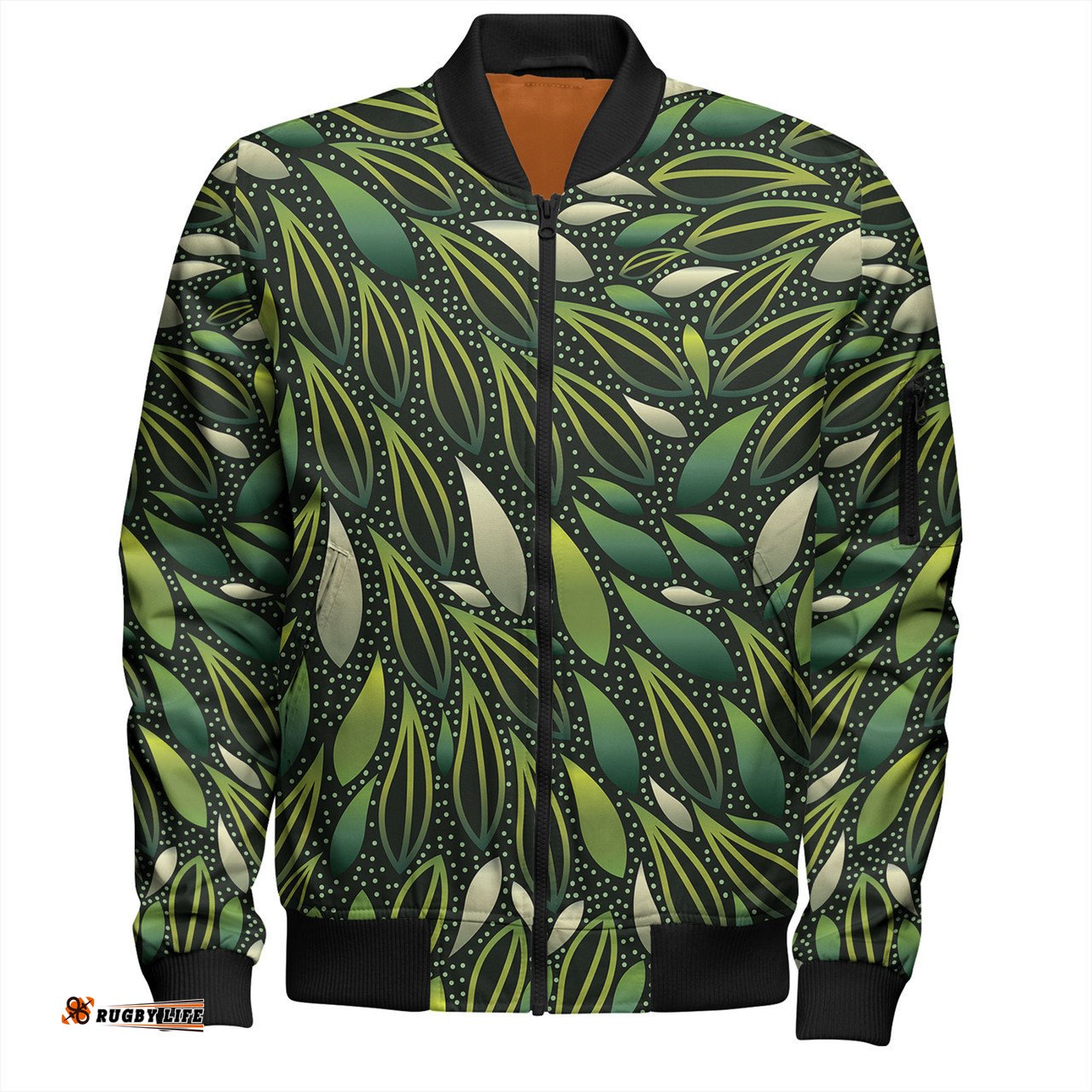 Australia Aboriginal Bomber Jacket - Green Bush Leaves Seamless Bomber Jacket