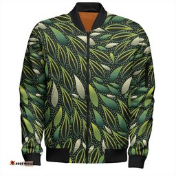 Australia Aboriginal Bomber Jacket - Green Bush Leaves Seamless Bomber Jacket