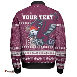 Manly Warringah Sea Eagles Christmas Custom Bomber Jacket - Ugly Xmas And Aboriginal Patterns For Die Hard Fan Bomber Jacket