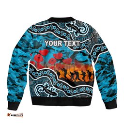 Custom Personalised Anzac Day NRL - Sharks Bomber Jacket Aboriginal Lizard Patterns