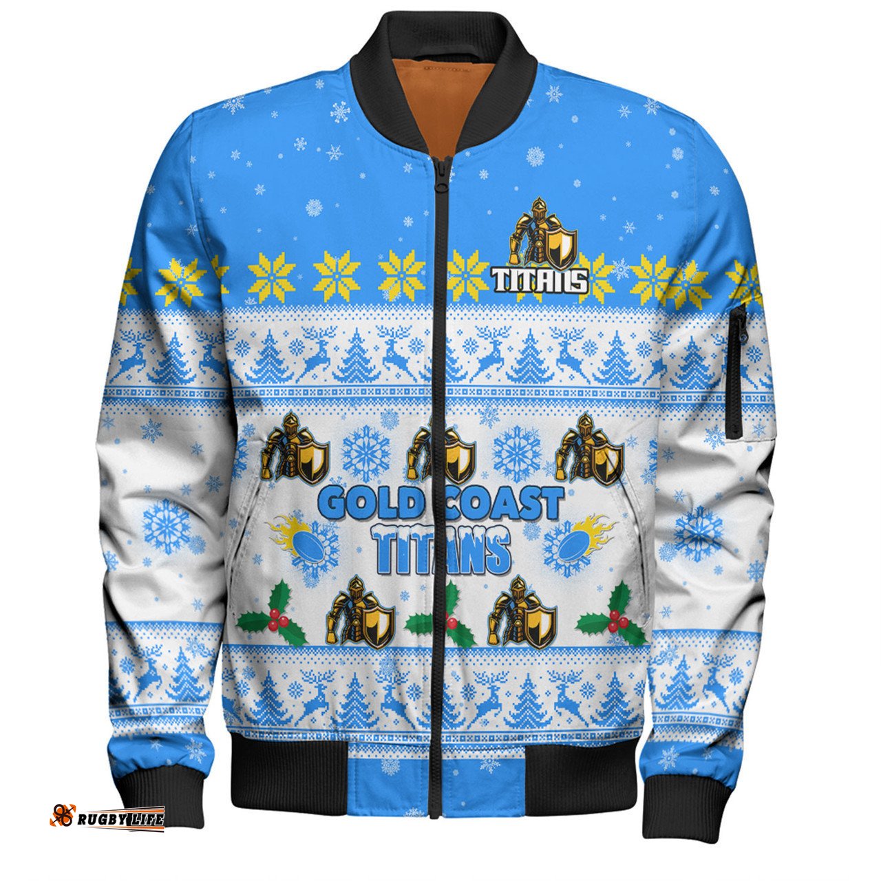 Gold Coast Titans Christmas Custom Bomber Jacket - Special Ugly Christmas Bomber Jacket
