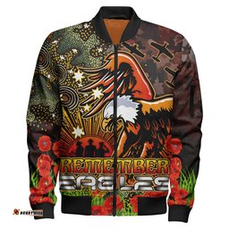 Eagles Rugby Bomber Jacket - Anzac Eagles with Remembrance Poppy and Indigenous Patterns Bomber Jacket RLT13