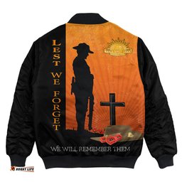 Anzac Day Lest We Forget Soldier Standing Guard Bomber Jacket