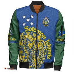 Australia South Sea Islanders Bomber Jacket - Proud To Be Solomon Islander In Polynesian Pattern Inspired Bomber Jacket