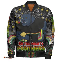 Penrith Panthers Custom Bomber Jacket - Custom With Aboriginal Inspired Style Of Dot Painting Patterns Bomber Jacket