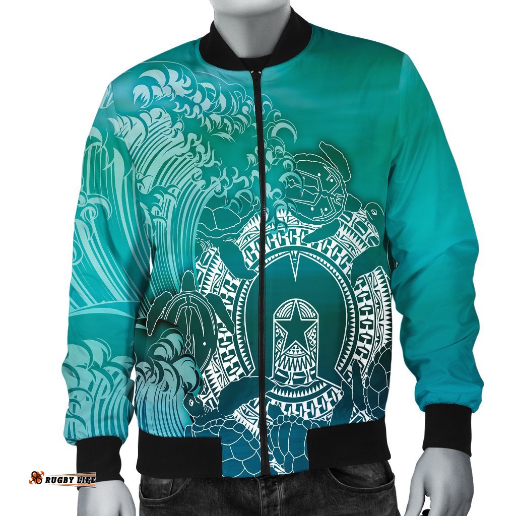 Aboriginal Men's Bomber Jacket, Torres Strait Islands in Wave