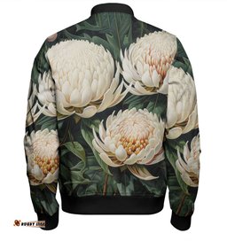 Australia Waratah Bomber Jacket - White Waratah Flowers Fine Art Ver2 Bomber Jacket