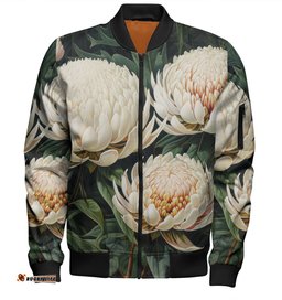 Australia Waratah Bomber Jacket - White Waratah Flowers Fine Art Ver2 Bomber Jacket