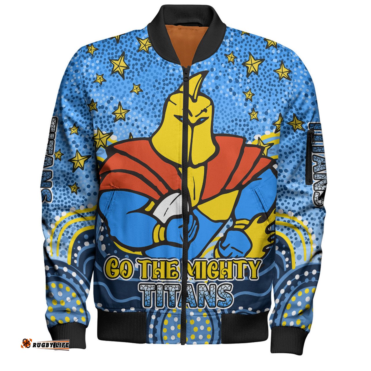Gold Coast Titans Custom Bomber Jacket - Custom With Aboriginal Inspired Style Of Dot Painting Patterns Bomber Jacket